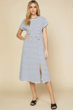 SKIES ARE BLUE Midi Dresses*Twist Detail Knit Dress Lapis