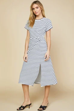 SKIES ARE BLUE Midi Dresses*Twist Detail Knit Dress Lapis