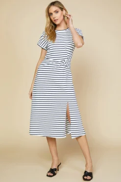 SKIES ARE BLUE Midi Dresses*Twist Detail Knit Dress Lapis