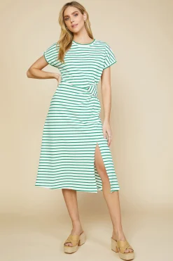 SKIES ARE BLUE Midi Dresses*Twist Detail Knit Dress Jadegreen