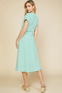 SKIES ARE BLUE Midi Dresses*Twist Detail Knit Dress Jadegreen