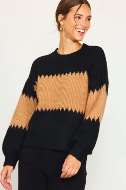 SKIES ARE BLUE Sweaters*Two Tone Mock Neck Sweater Black