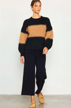 SKIES ARE BLUE Sweaters*Two Tone Mock Neck Sweater Black