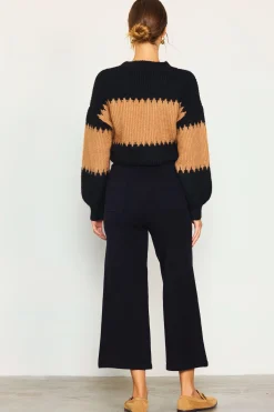 SKIES ARE BLUE Sweaters*Two Tone Mock Neck Sweater Black