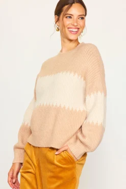SKIES ARE BLUE Sweaters*Two Tone Mock Neck Sweater Beige