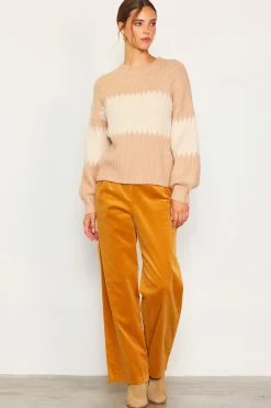 SKIES ARE BLUE Sweaters*Two Tone Mock Neck Sweater Beige