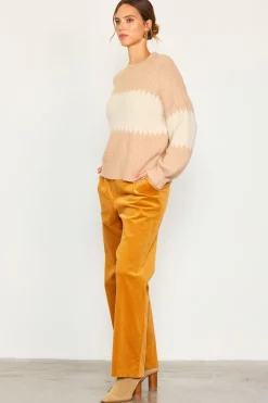 SKIES ARE BLUE Sweaters*Two Tone Mock Neck Sweater Beige