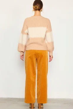 SKIES ARE BLUE Sweaters*Two Tone Mock Neck Sweater Beige