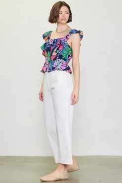 SKIES ARE BLUE Sleeveless Tops*Ula Print Ruffled Sleeve Top Tropical