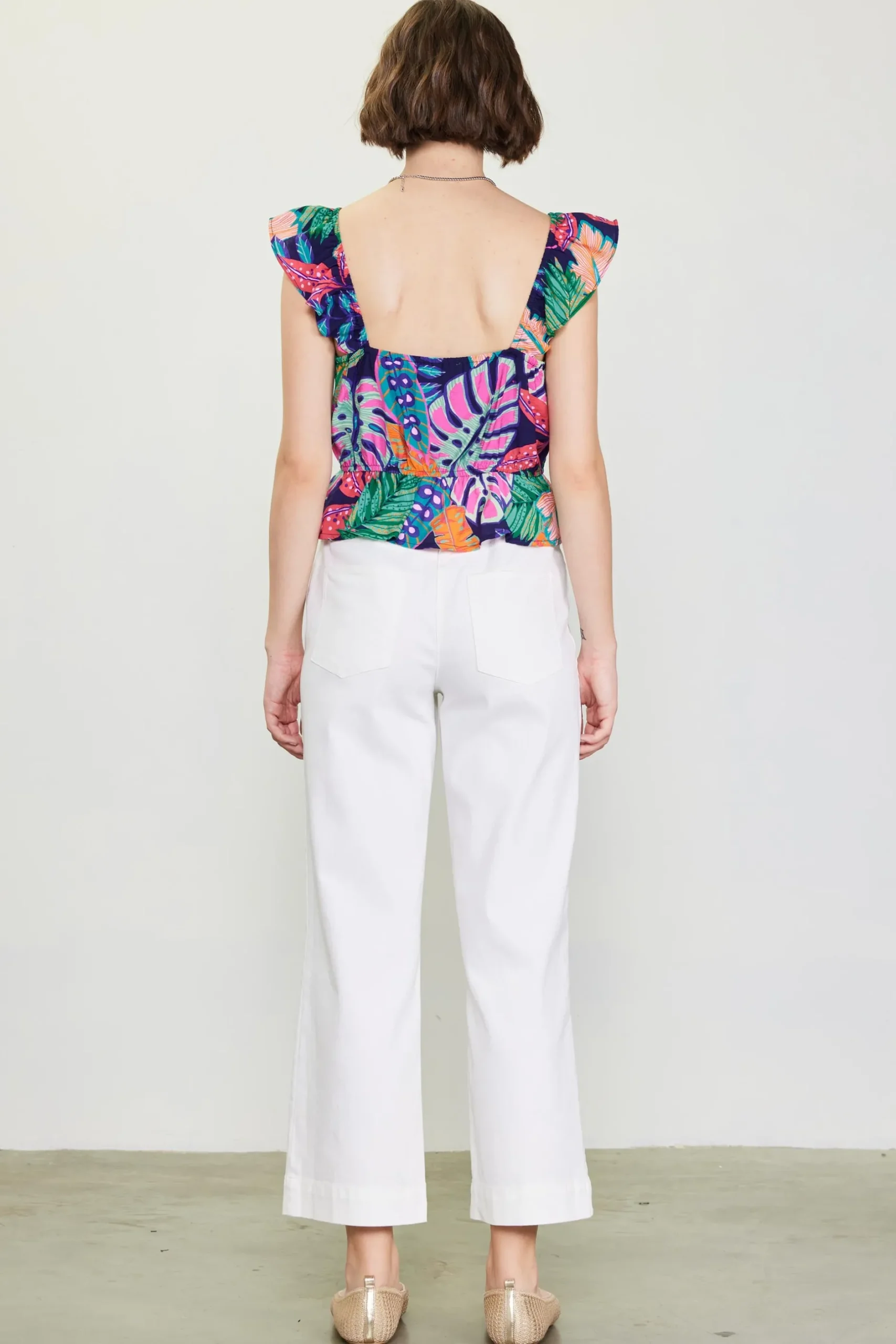SKIES ARE BLUE Sleeveless Tops*Ula Print Ruffled Sleeve Top Tropical