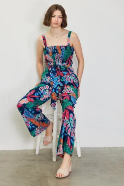 SKIES ARE BLUE Jumpsuits*Ula Print Smocked Jumpsuit Tropical