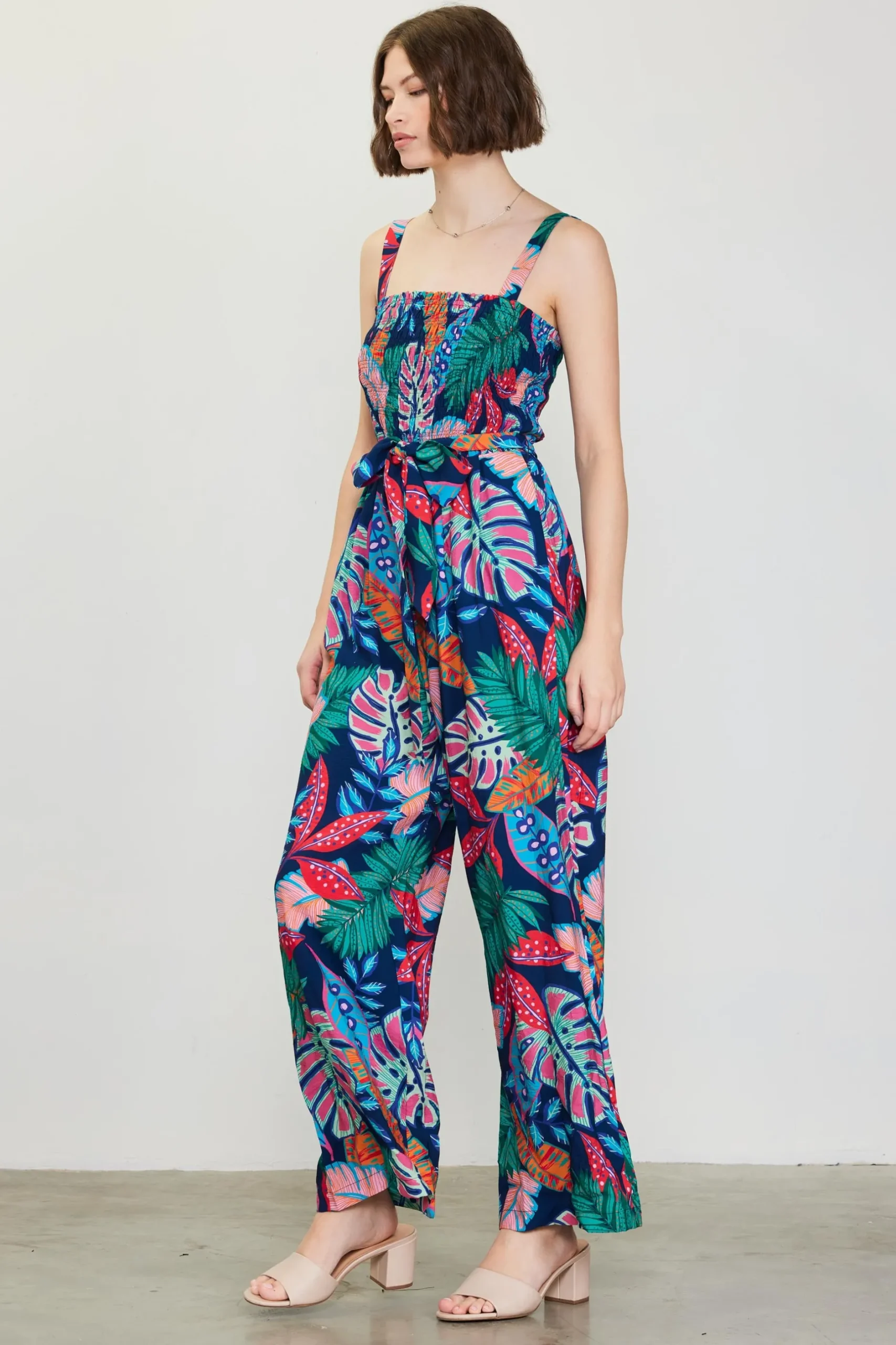 SKIES ARE BLUE Jumpsuits*Ula Print Smocked Jumpsuit Tropical