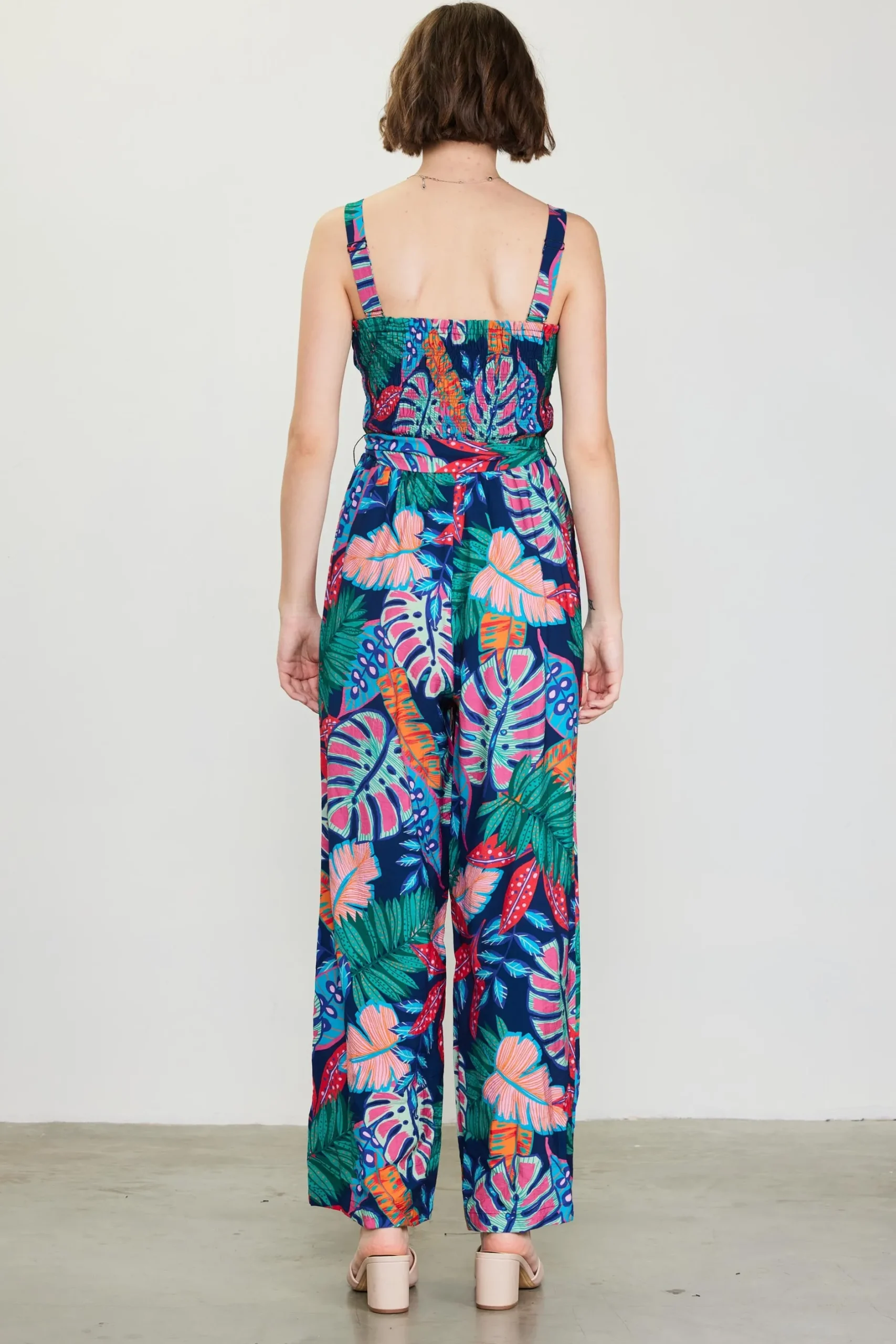 SKIES ARE BLUE Jumpsuits*Ula Print Smocked Jumpsuit Tropical