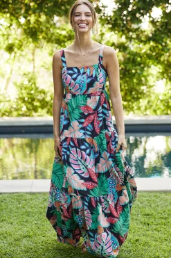 SKIES ARE BLUE Maxi Dresses*Ula Print Tiered Maxi Dress Tropical