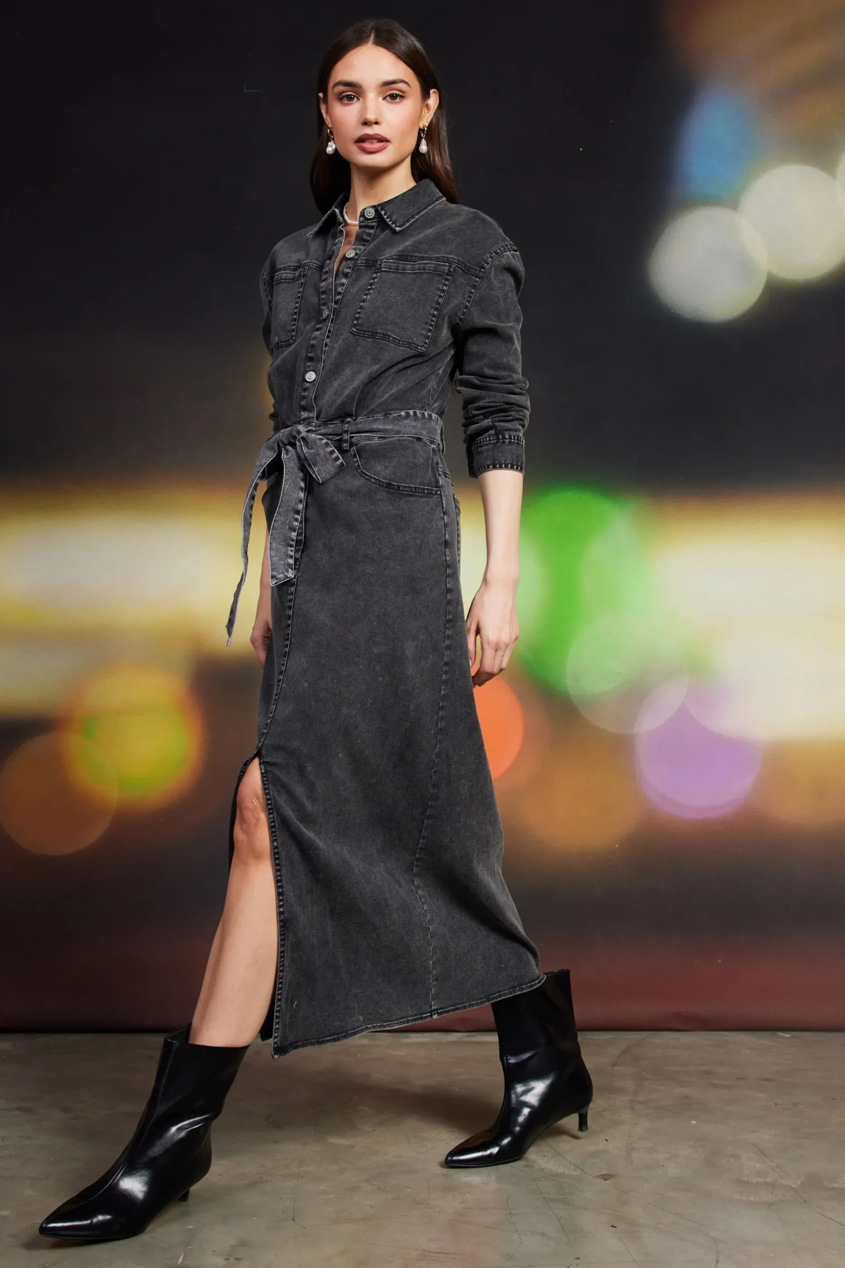 SKIES ARE BLUE Midi Dresses*Utilitarian Detail Midi Dress Black