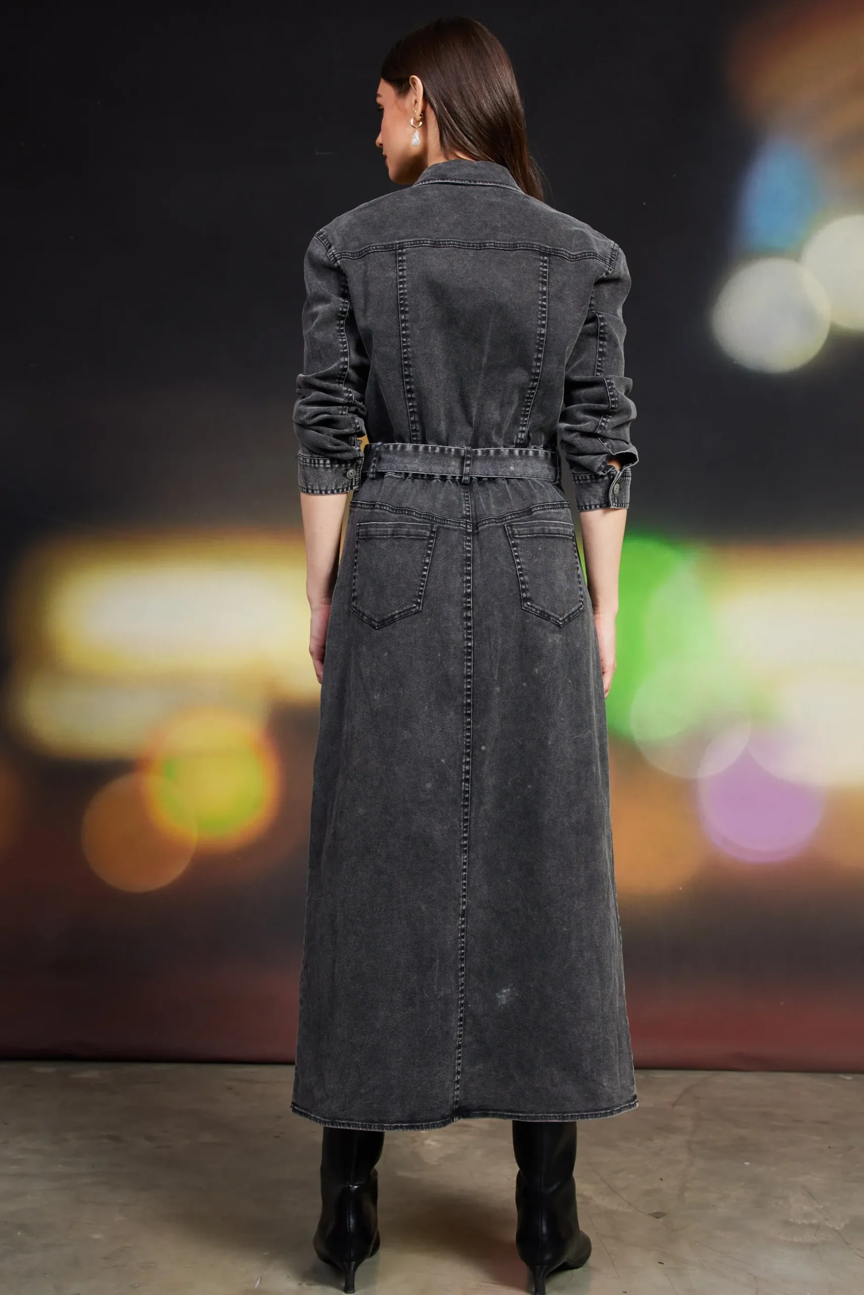 SKIES ARE BLUE Midi Dresses*Utilitarian Detail Midi Dress Black