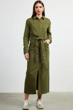 SKIES ARE BLUE Midi Dresses*Utilitarian Detail Midi Dress Olive