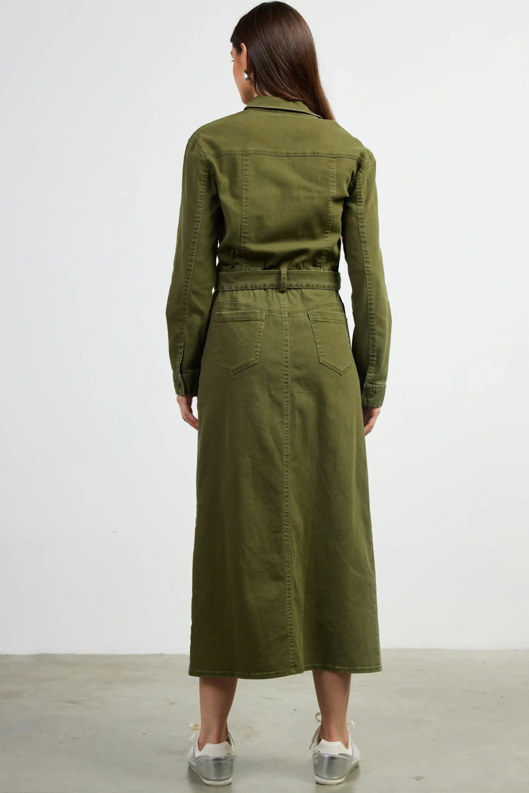 SKIES ARE BLUE Midi Dresses*Utilitarian Detail Midi Dress Olive