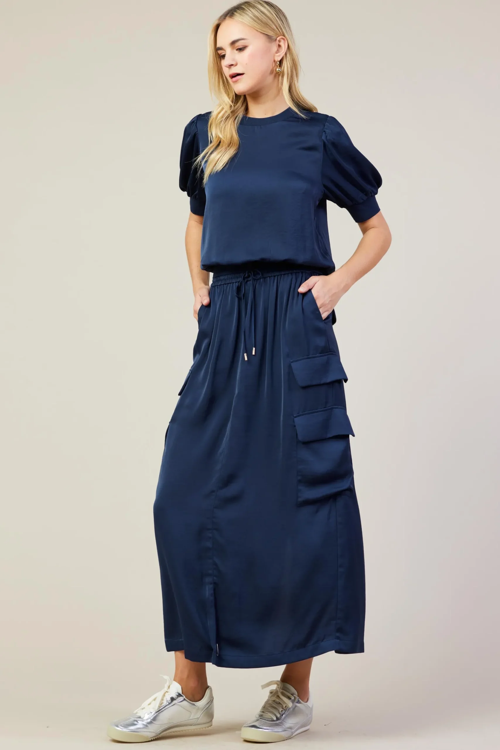 SKIES ARE BLUE Skirts*Utility Cargo Pocket Midi Skirt Navy