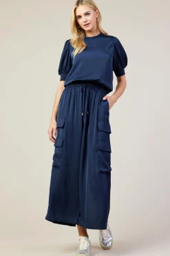 SKIES ARE BLUE Skirts*Utility Cargo Pocket Midi Skirt Navy