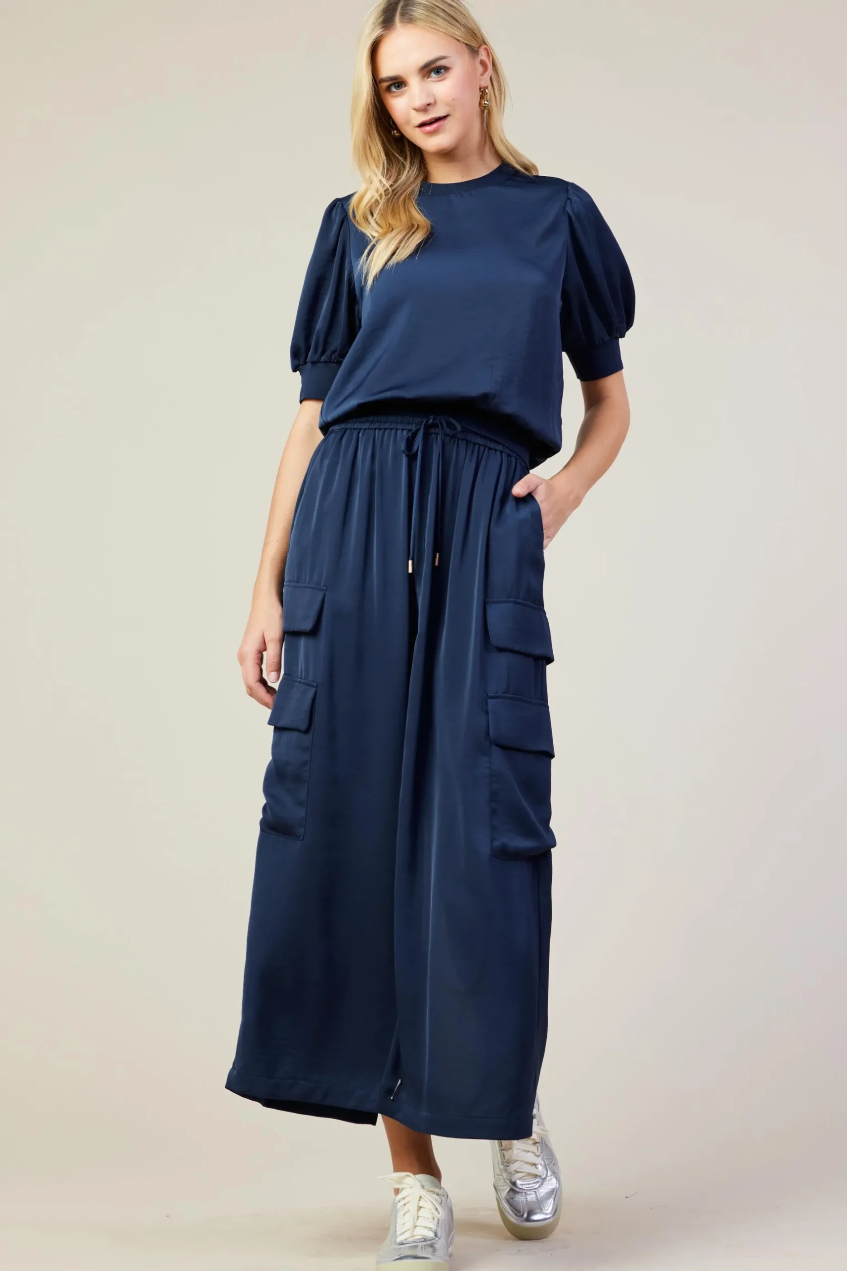 SKIES ARE BLUE Skirts*Utility Cargo Pocket Midi Skirt Navy