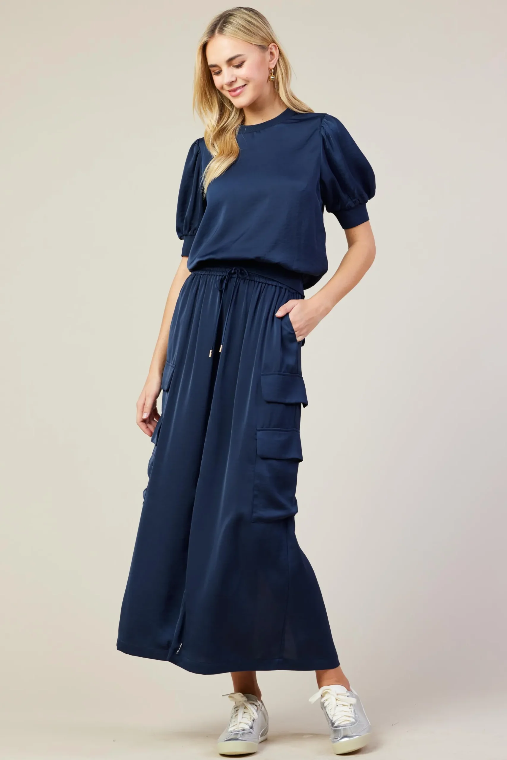 SKIES ARE BLUE Skirts*Utility Cargo Pocket Midi Skirt Navy