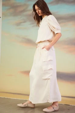 SKIES ARE BLUE Skirts*Utility Cargo Pocket Midi Skirt Oatmeal