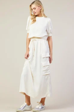 SKIES ARE BLUE Skirts*Utility Cargo Pocket Midi Skirt Oatmeal