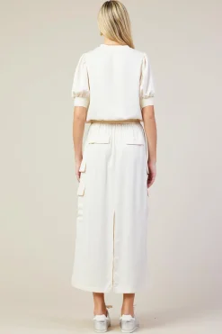 SKIES ARE BLUE Skirts*Utility Cargo Pocket Midi Skirt Oatmeal