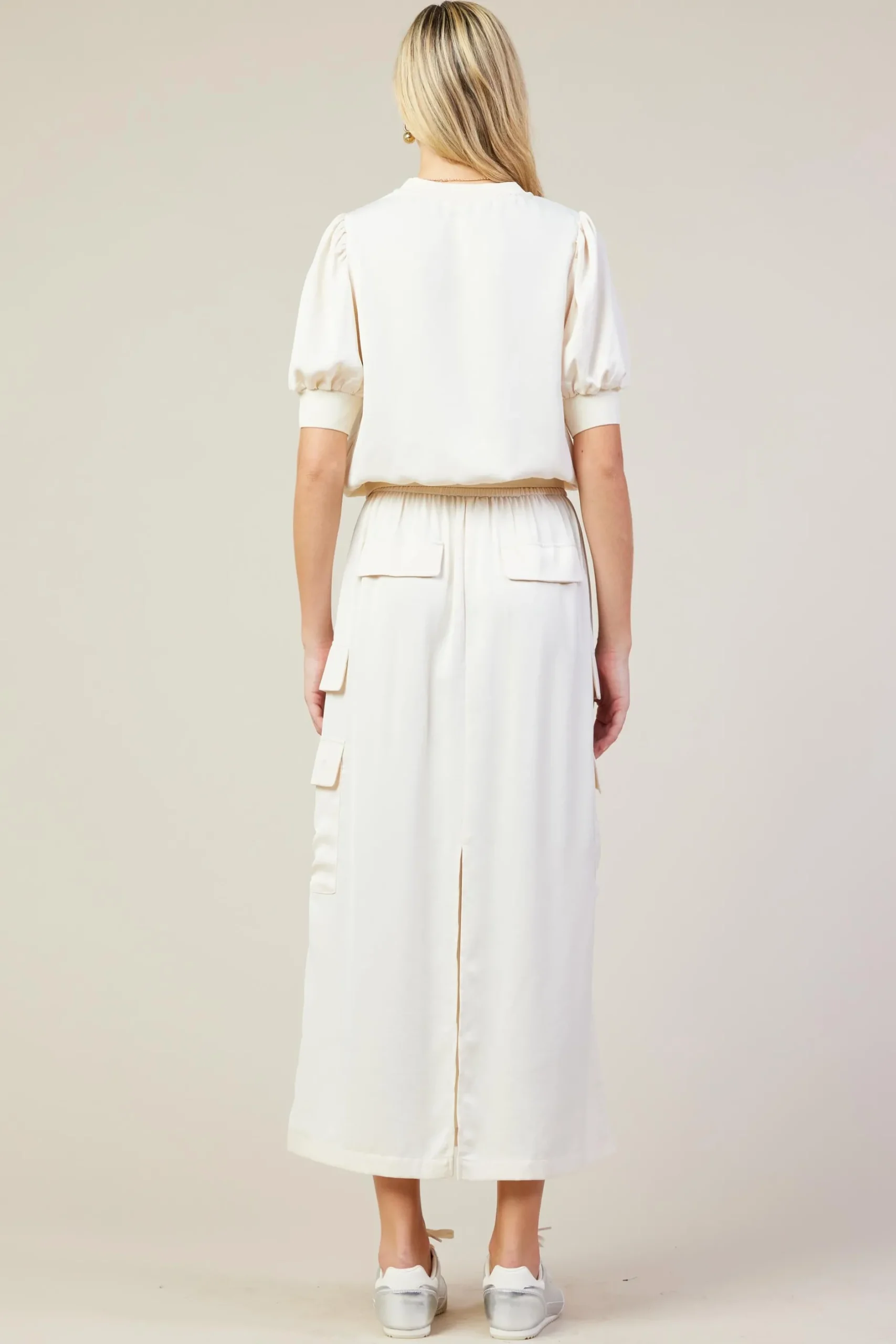 SKIES ARE BLUE Skirts*Utility Cargo Pocket Midi Skirt Oatmeal