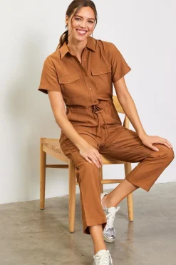 SKIES ARE BLUE Jumpsuits*Utility Short Sleeve Jumpsuit Gingerbrown