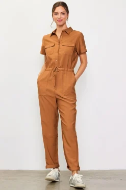 SKIES ARE BLUE Jumpsuits*Utility Short Sleeve Jumpsuit Gingerbrown