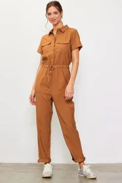 SKIES ARE BLUE Jumpsuits*Utility Short Sleeve Jumpsuit Gingerbrown