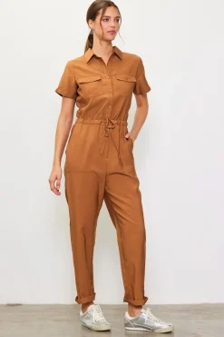 SKIES ARE BLUE Jumpsuits*Utility Short Sleeve Jumpsuit Gingerbrown