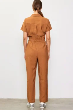 SKIES ARE BLUE Jumpsuits*Utility Short Sleeve Jumpsuit Gingerbrown