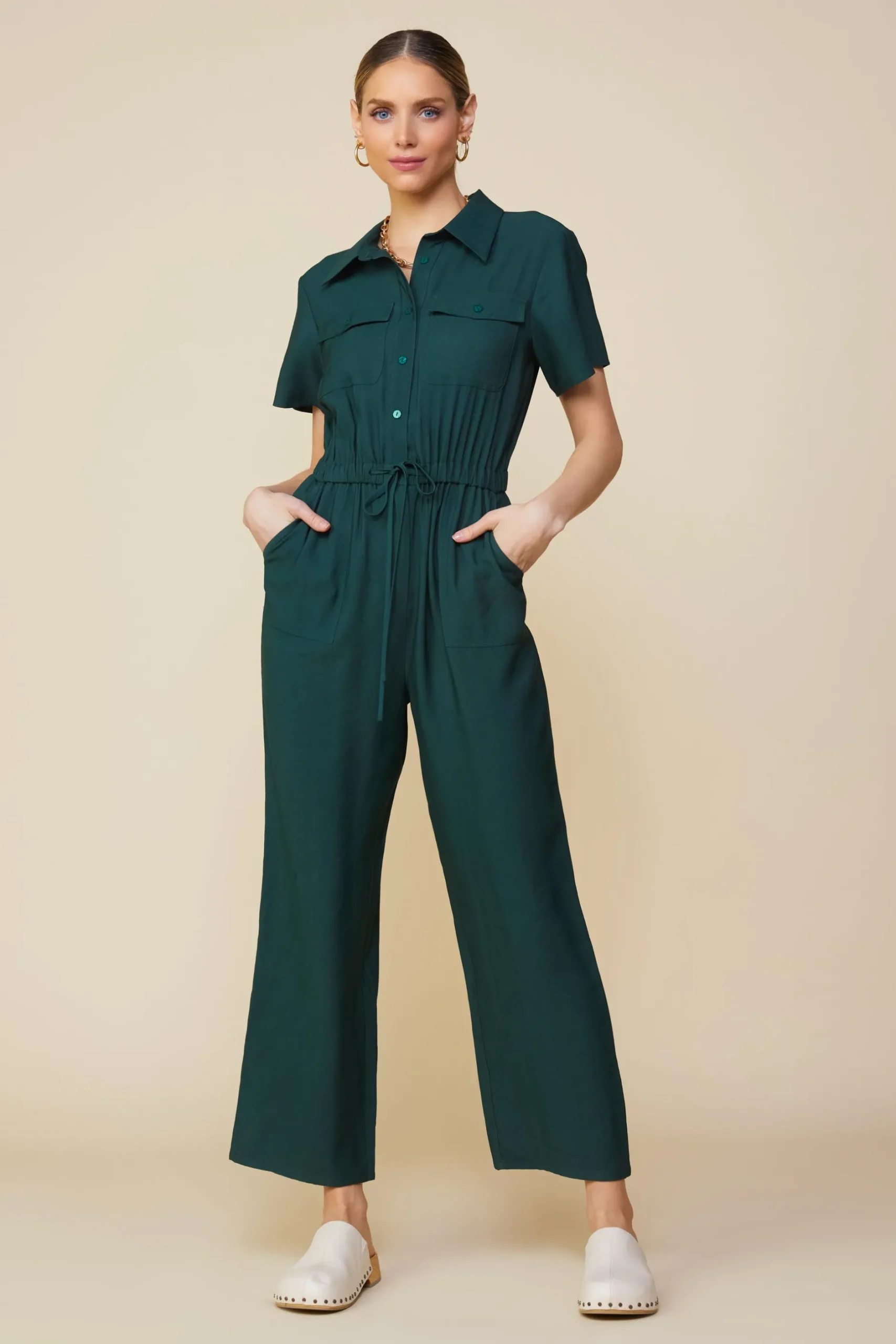 SKIES ARE BLUE Jumpsuits*Utility Short Sleeve Jumpsuit Gemstonegreen