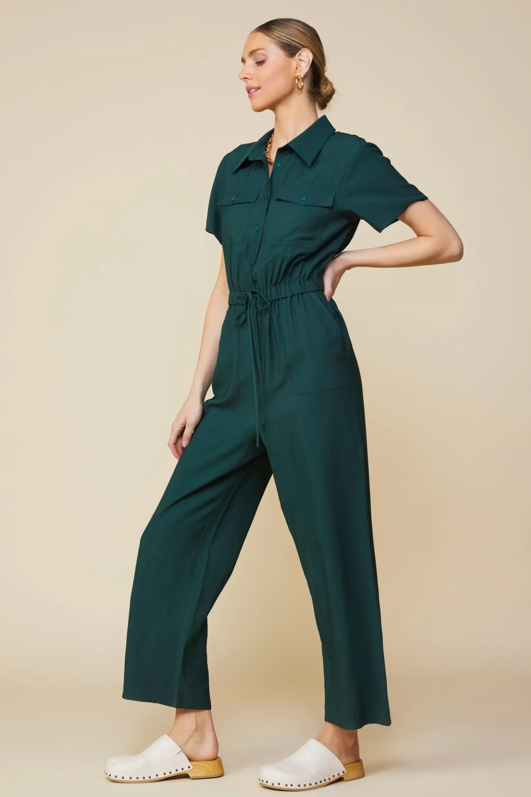 SKIES ARE BLUE Jumpsuits*Utility Short Sleeve Jumpsuit Gemstonegreen