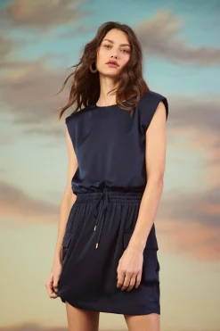 SKIES ARE BLUE Mini Dresses*Utility Sleeveless Mini Dress Navy