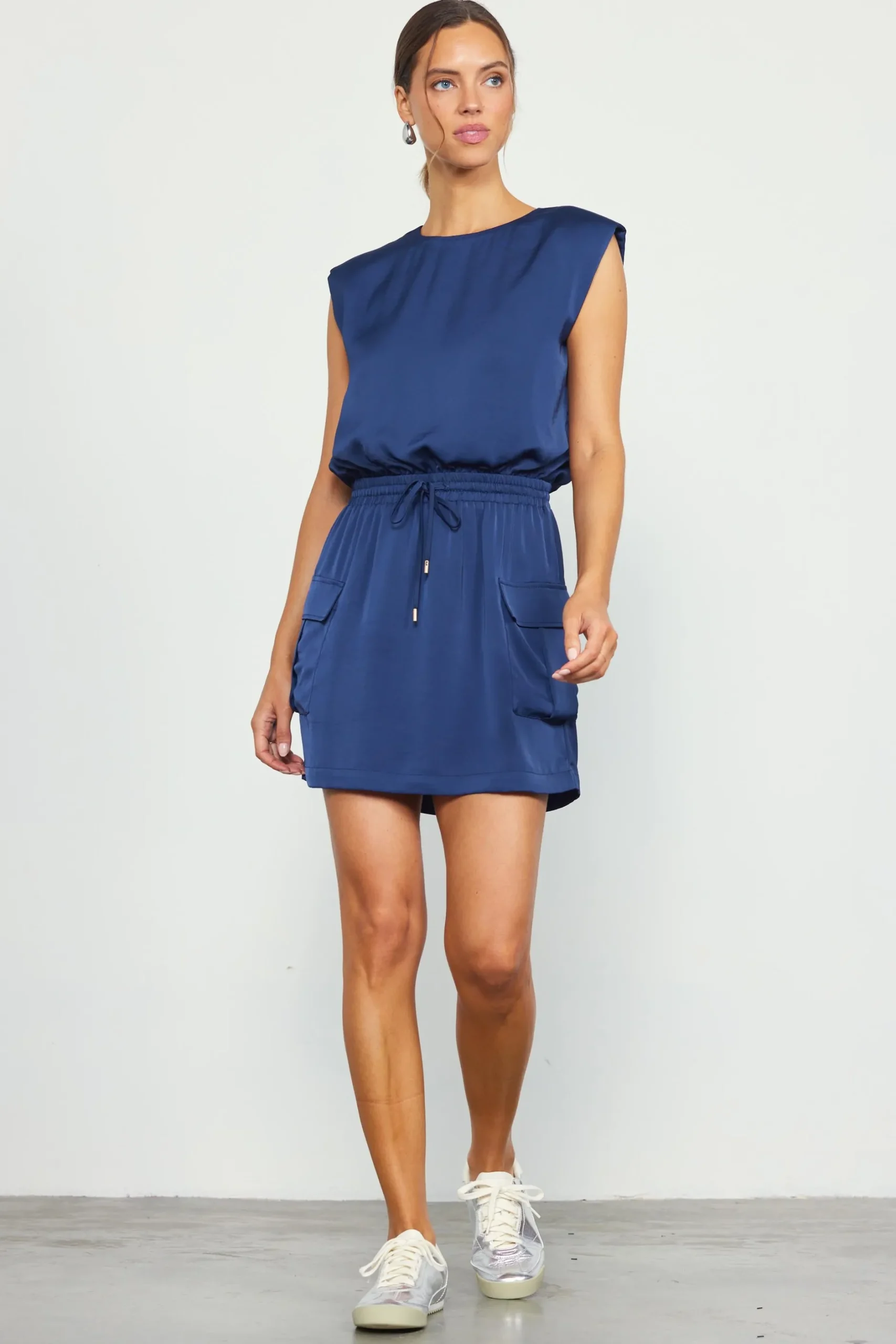 SKIES ARE BLUE Mini Dresses*Utility Sleeveless Mini Dress Navy