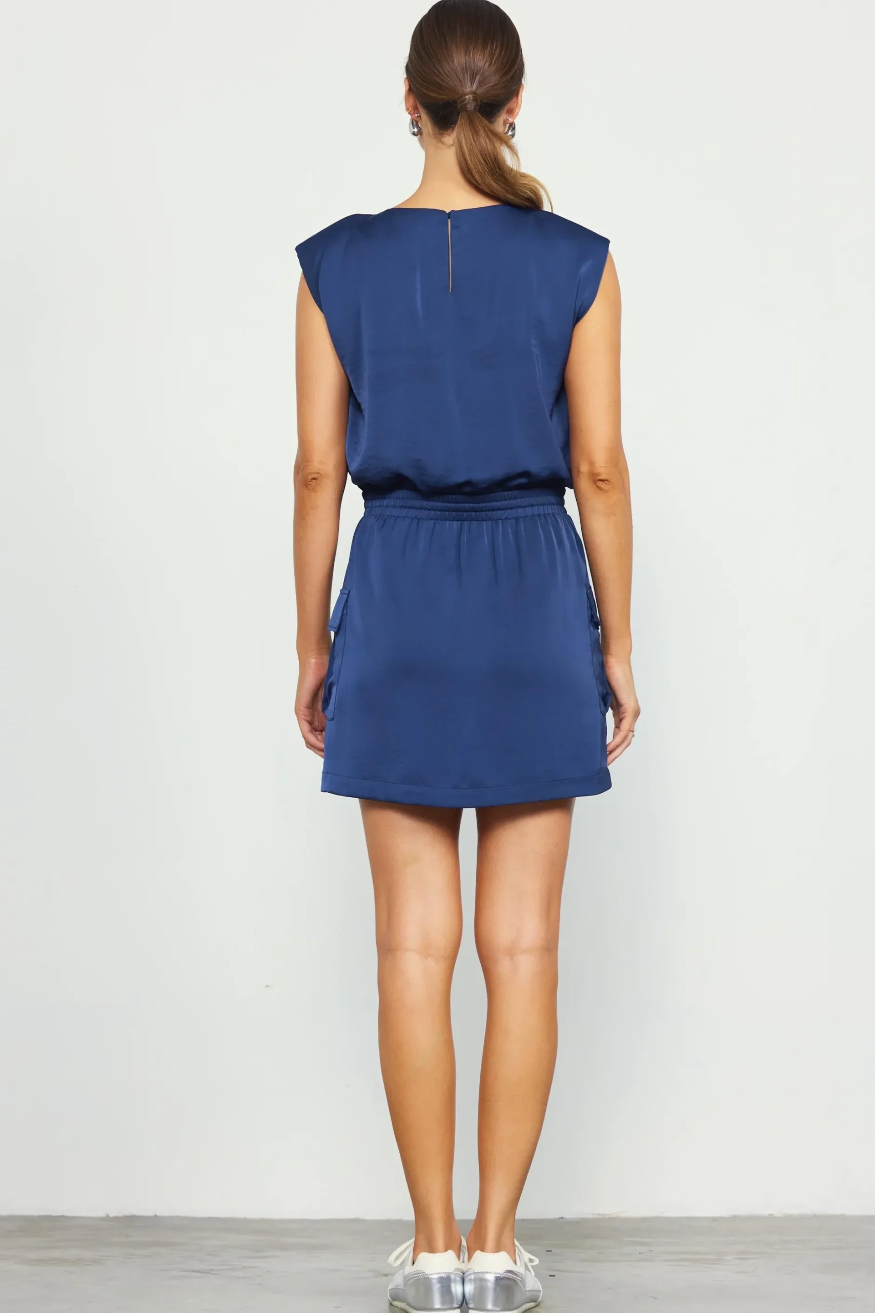 SKIES ARE BLUE Mini Dresses*Utility Sleeveless Mini Dress Navy