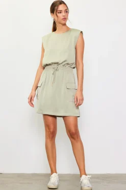 SKIES ARE BLUE Mini Dresses*Utility Sleeveless Mini Dress Sage