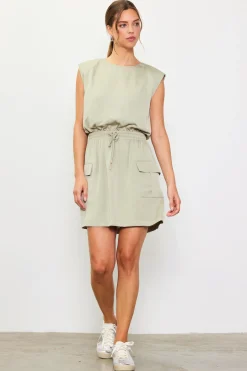 SKIES ARE BLUE Mini Dresses*Utility Sleeveless Mini Dress Sage