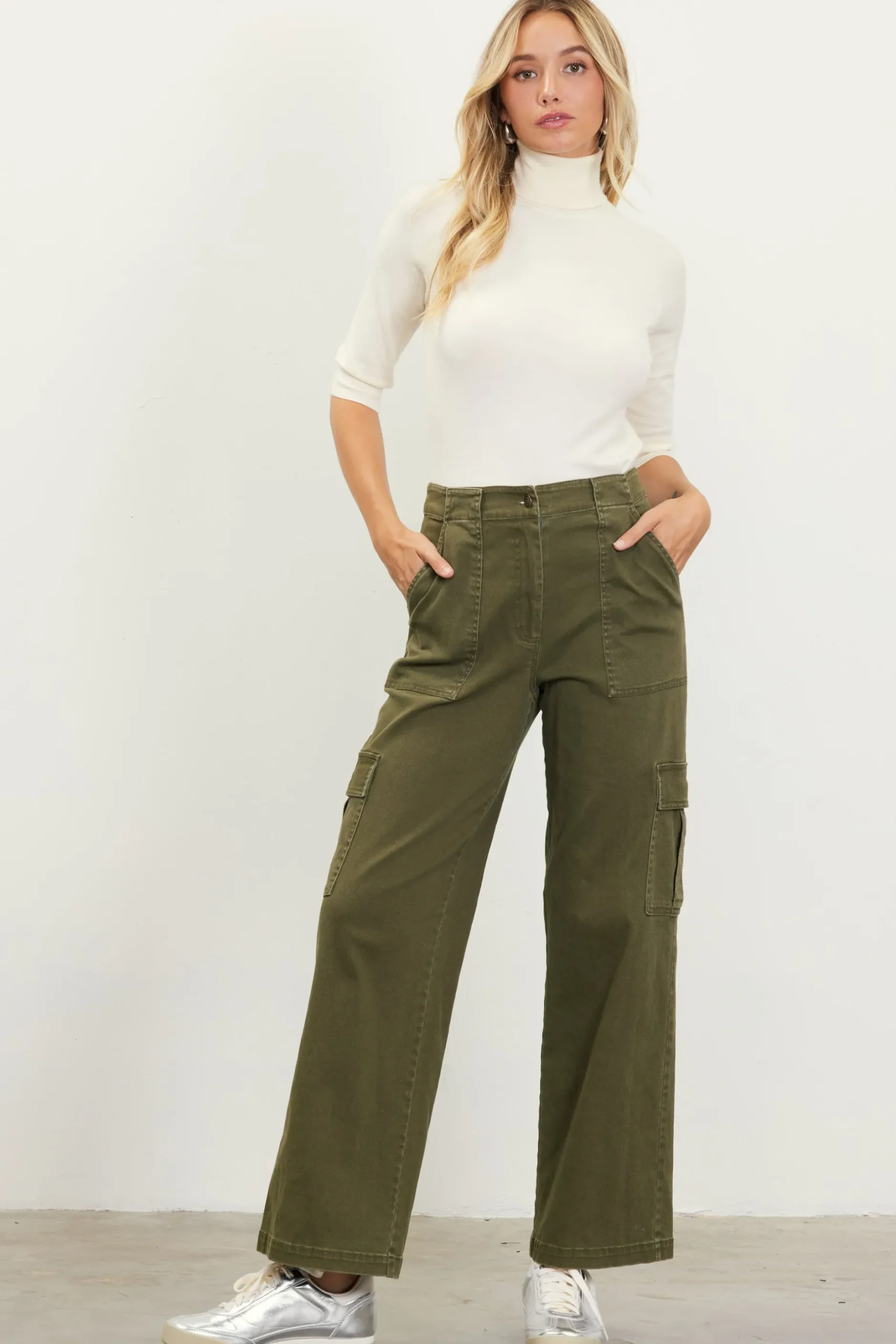SKIES ARE BLUE Pants*Utility Straight Leg Pants Olive