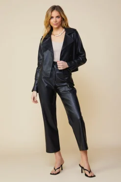 SKIES ARE BLUE Outerwear*Vegan Leather Biker Jacket Black