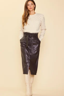 SKIES ARE BLUE Skirts*Vegan Leather Front Tie Midi Skirt Espresso