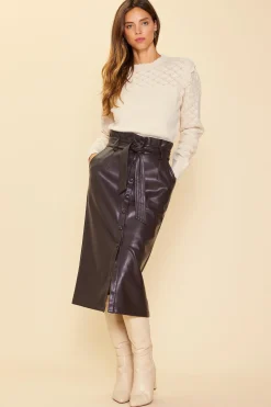 SKIES ARE BLUE Skirts*Vegan Leather Front Tie Midi Skirt Espresso
