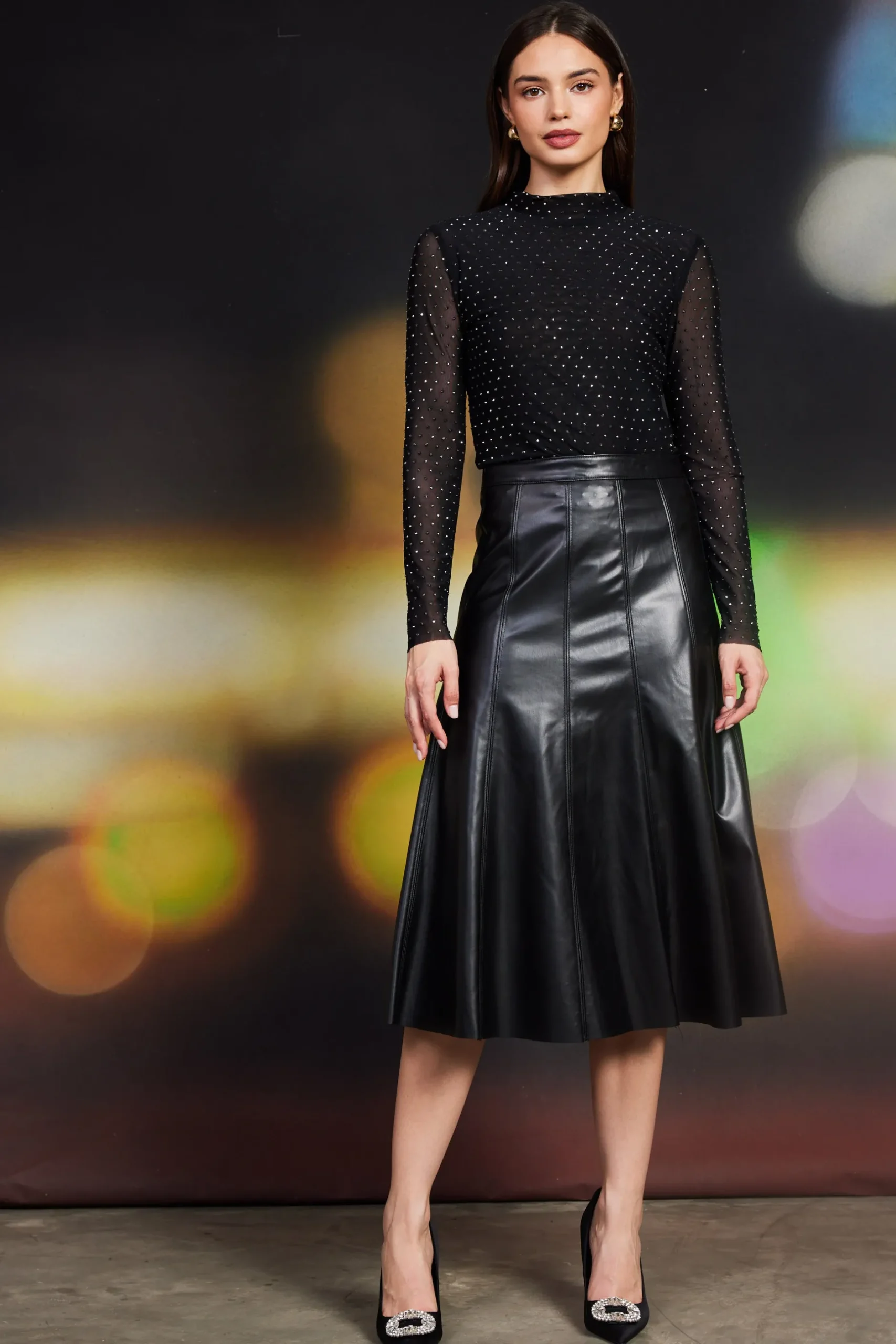SKIES ARE BLUE Skirts*Vegan Leather Midi Skirt Black