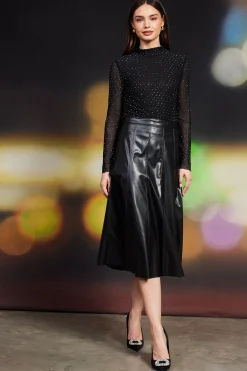 SKIES ARE BLUE Skirts*Vegan Leather Midi Skirt Black