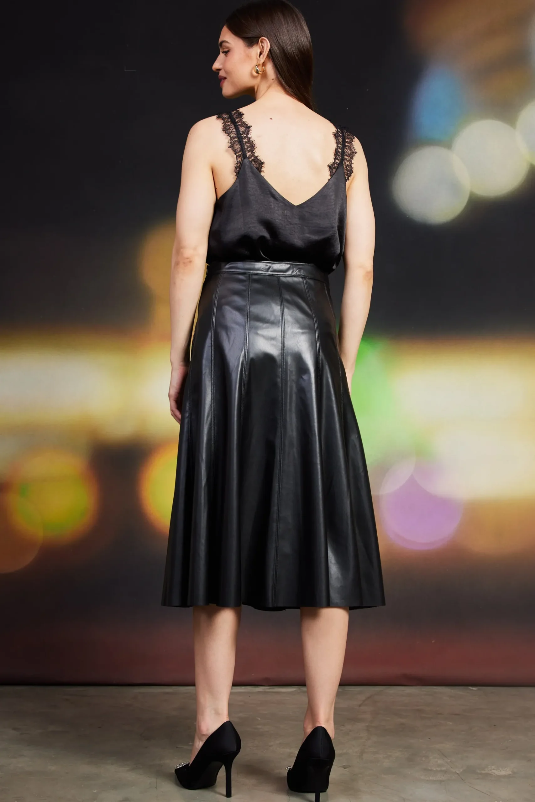 SKIES ARE BLUE Skirts*Vegan Leather Midi Skirt Black