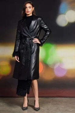 SKIES ARE BLUE Outerwear*Vegan Leather Trench Coat Black